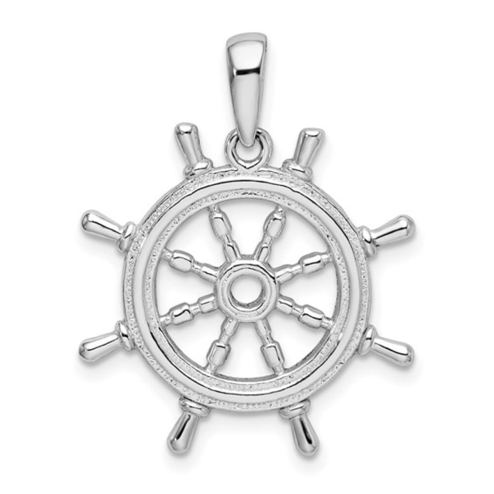 925 Sterling Silver Nautical Themed 3-D Ships Wheel Necklace Charm Pendant